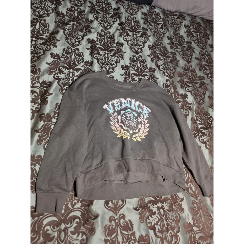 Rebellious One Women‎ Sweatshirt Med Gray Venice Cropped Long Sleeve